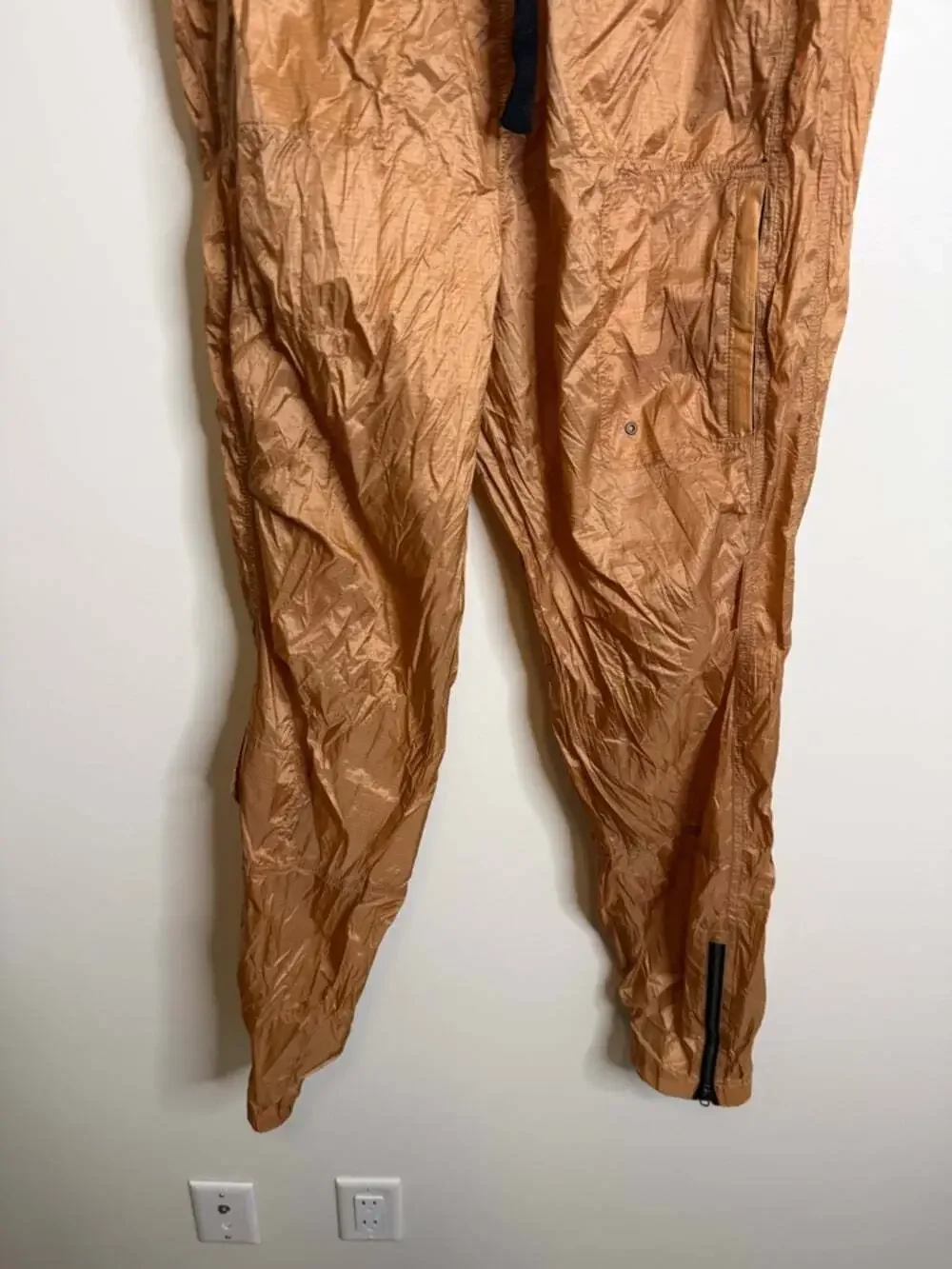 Free People Tan Crinkled Track Joggers back to future pants size medium NWT